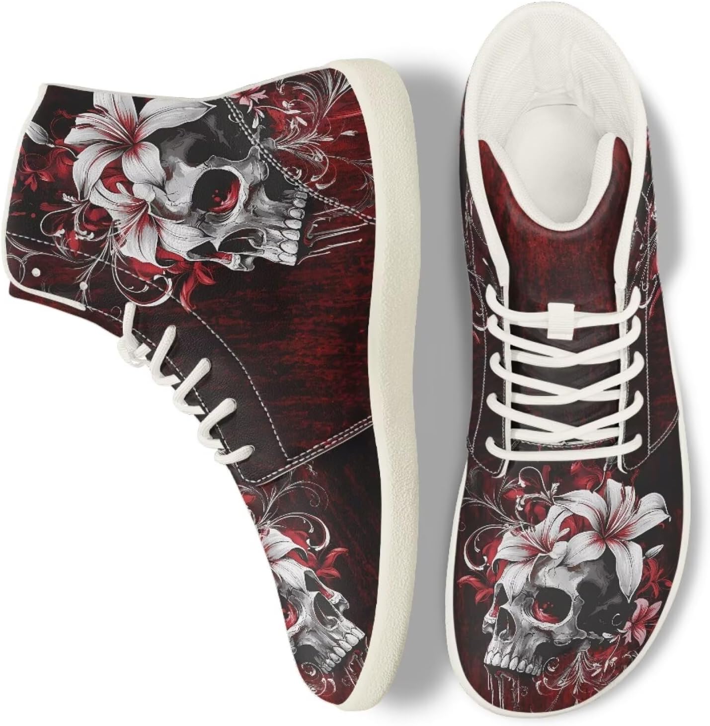 

Мужские широкие высокие кроссовки босоногого типа, легкие, противоскользящие, для ходьбы, с нулевым перепадом, повседневные кроссовки с поддержкой лодыжки, размеры 5-14 Qoiuvncy, Goth Skull Lily Flower