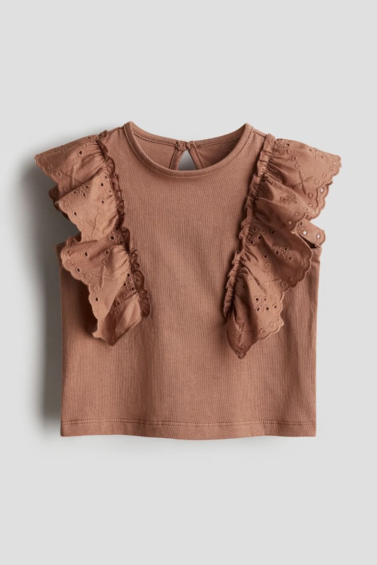 

Рубашка из хлопка с отделкой воланом H&M, коричневый
