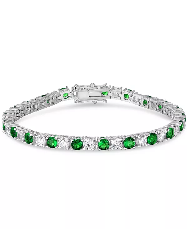 

Браслет с чередующимися линиями из имитации кубического циркония на серебряной пластине Macy'S, emerald