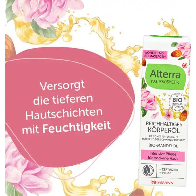 Масло для тела органический пион и органический миндаль Alterra NATURKOSMETIK, 100 ml — фото 2