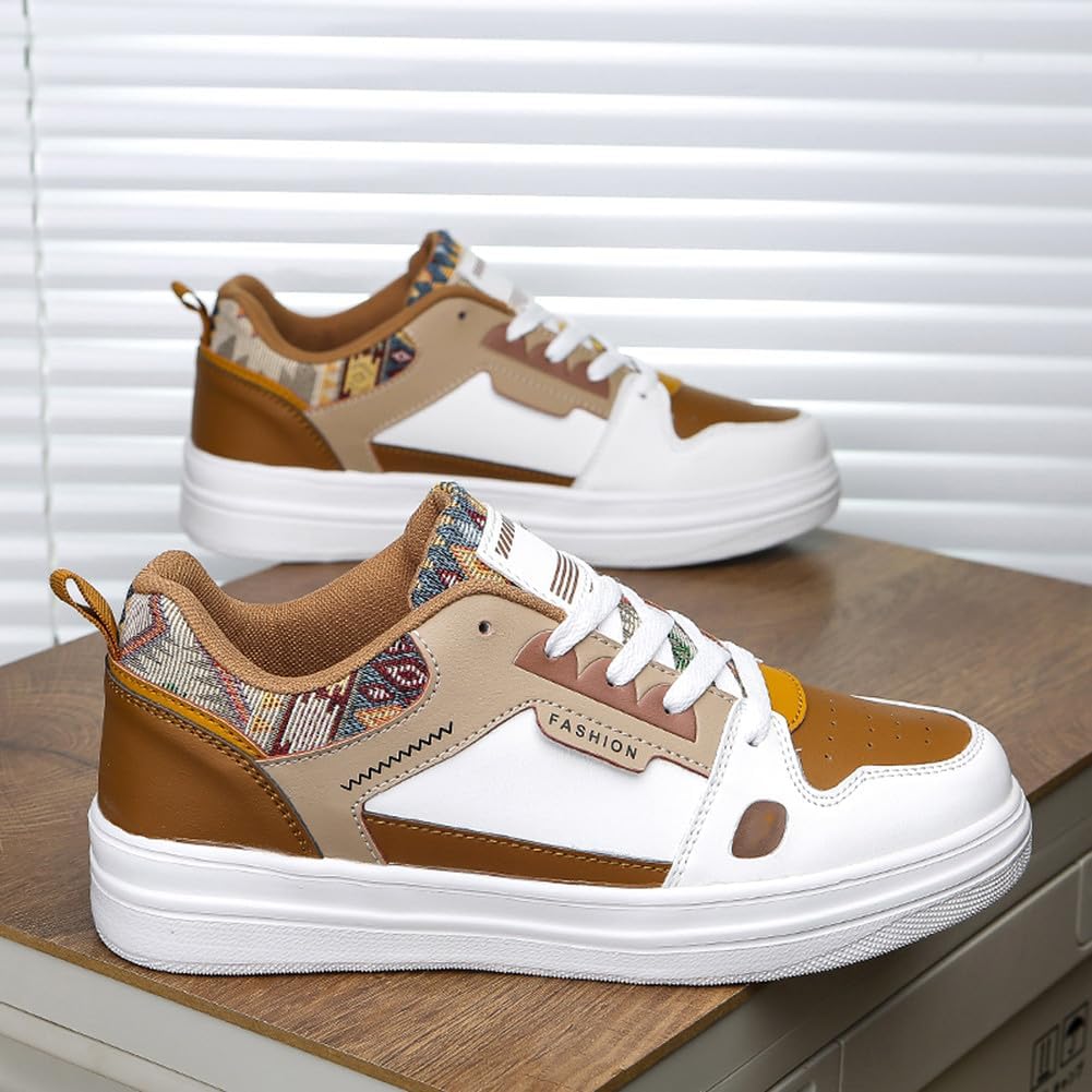 Мужские кожаные кроссовки MAUGELY для ходьбы, дышащие, легкие, низкие, повседневные, коричневый — фото 3