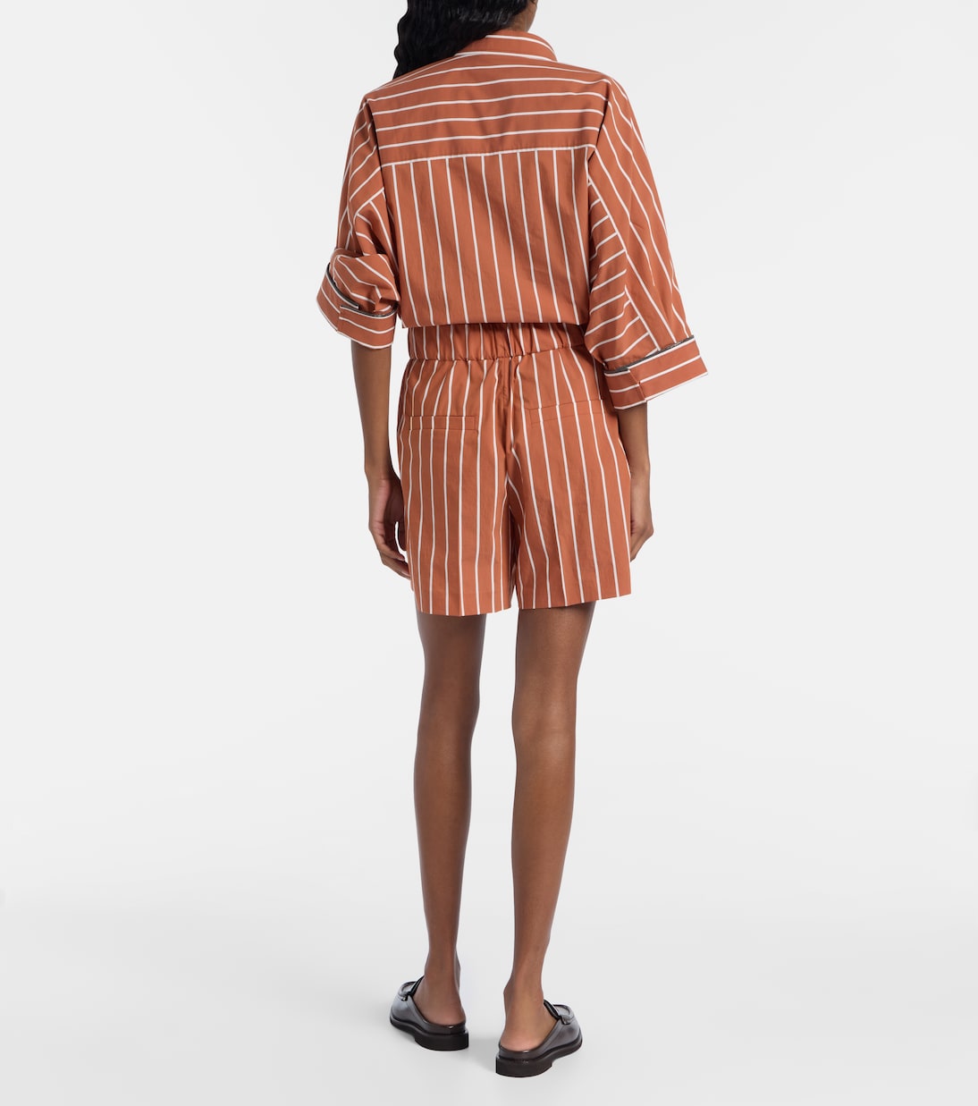 Полосатые бермуды из хлопковой смеси Brunello Cucinelli, Arancio/Panama — фото 3