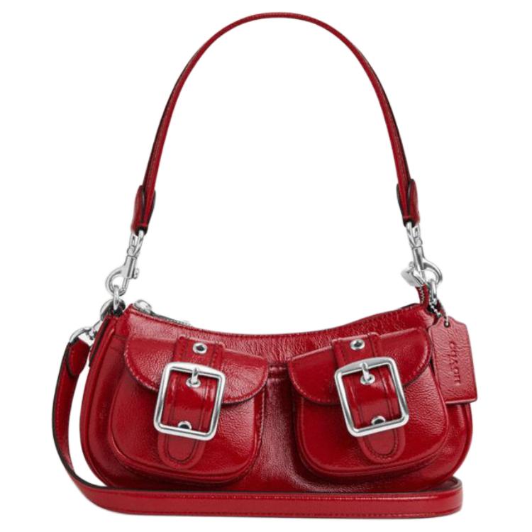 

Сумка через плечо Ashton из лаковой кожи среднего размера для женщин серебристо-красная COACH