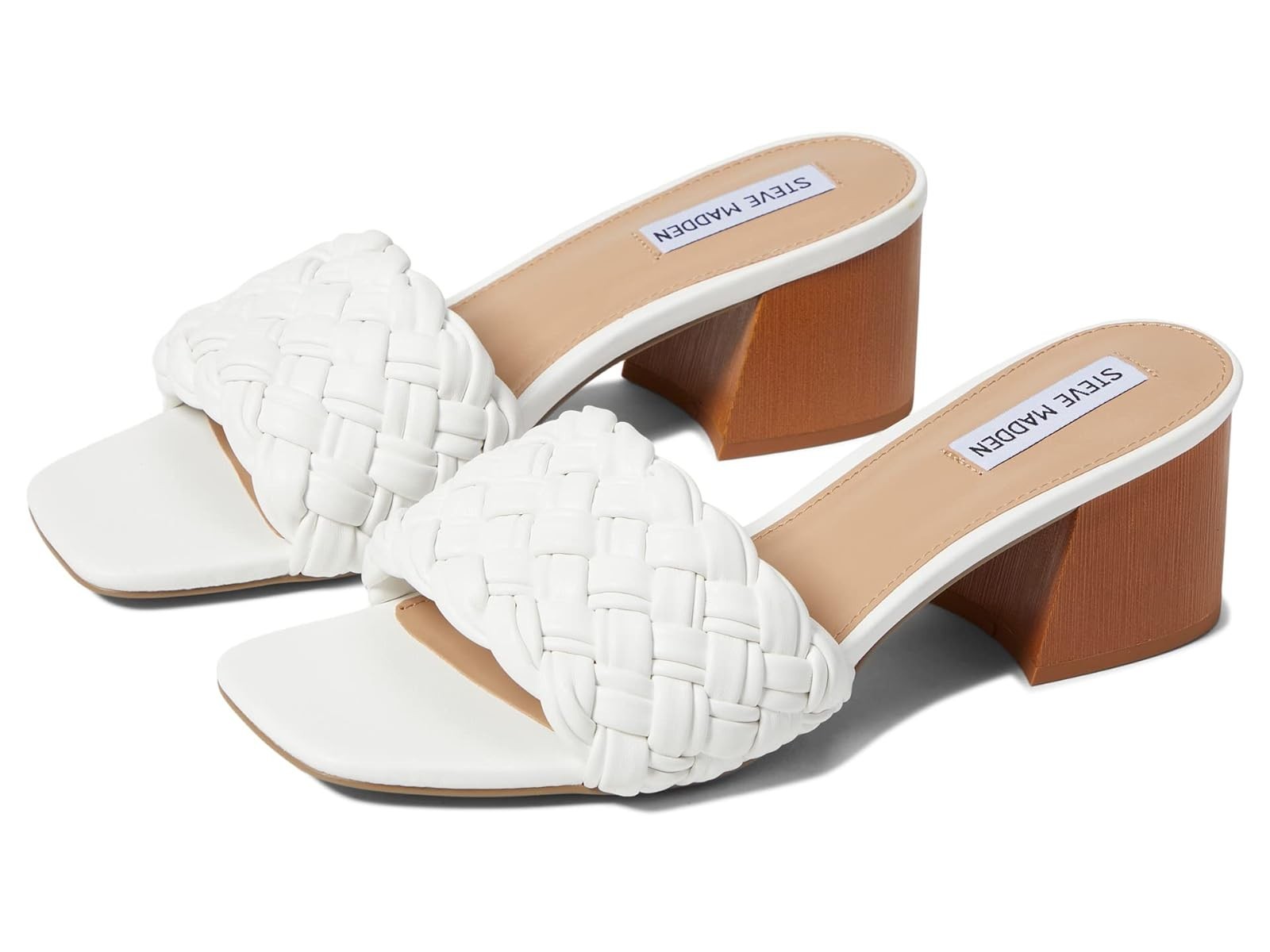 Сандалии Steve Madden Incentive женские белые с плетением и квадратным каблуком