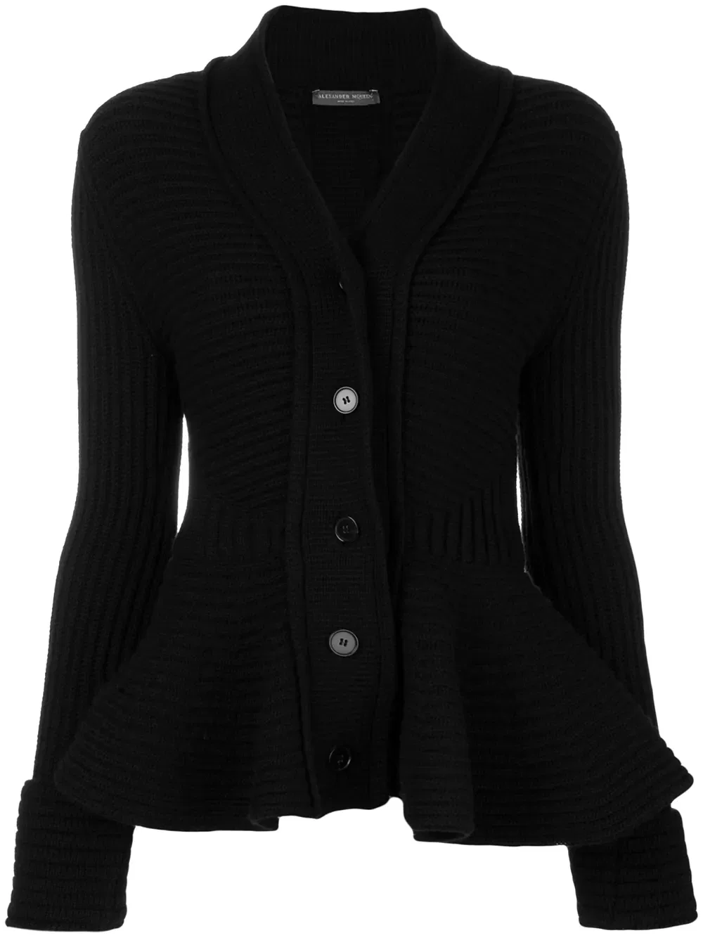 Кардиган с баской в рубчик Alexander Mcqueen, черный