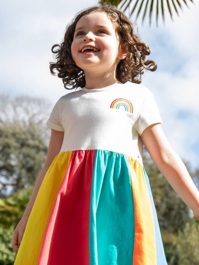 Детское платье из органического хлопка с радужным принтом Frugi, Soft White/Rainbow — фото 2