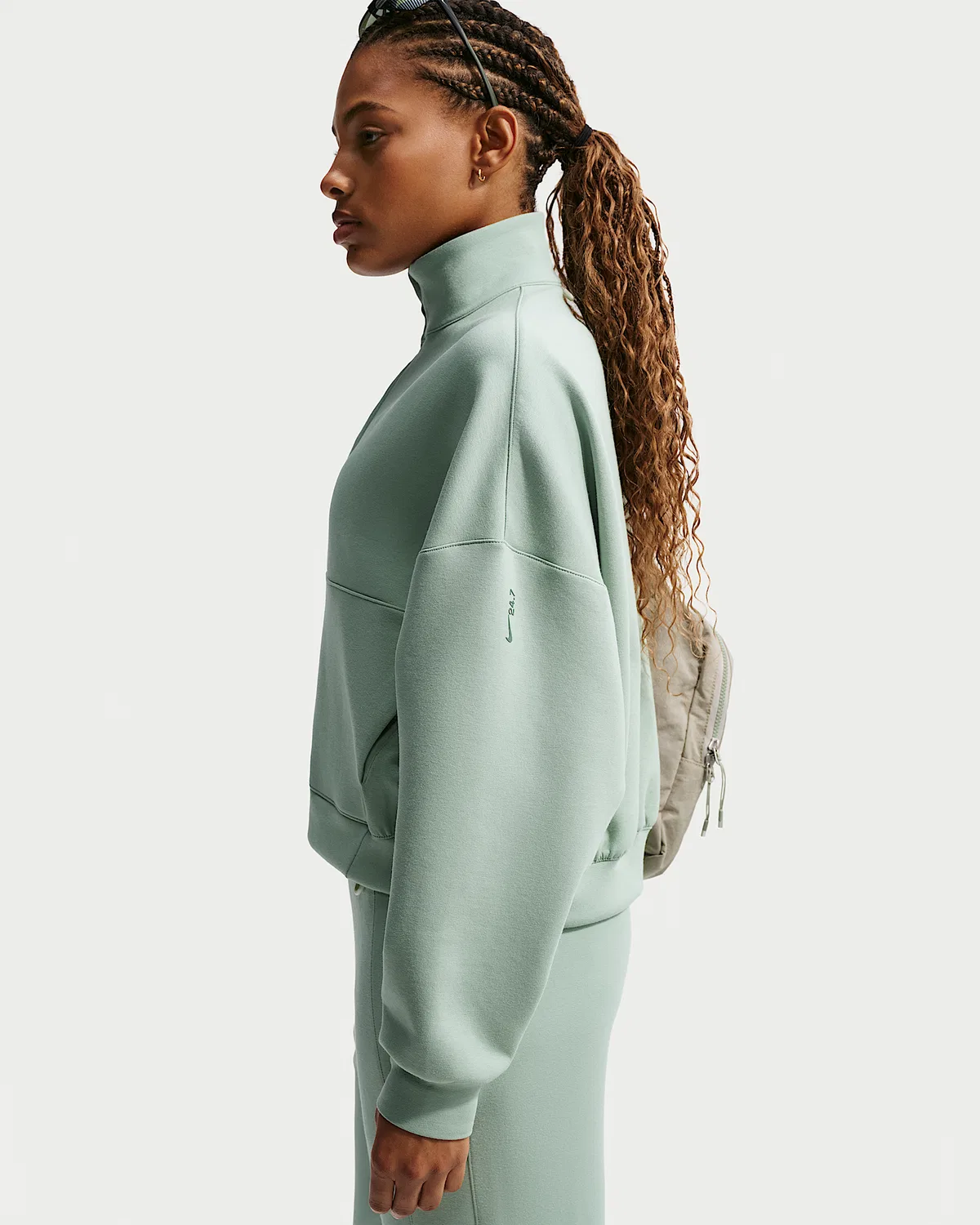 Женская футболка Nike 24.7 ImpossiblySoft Dri-FIT Oversized 1/2-Zip, Steam/Mineral Slate — фото 3
