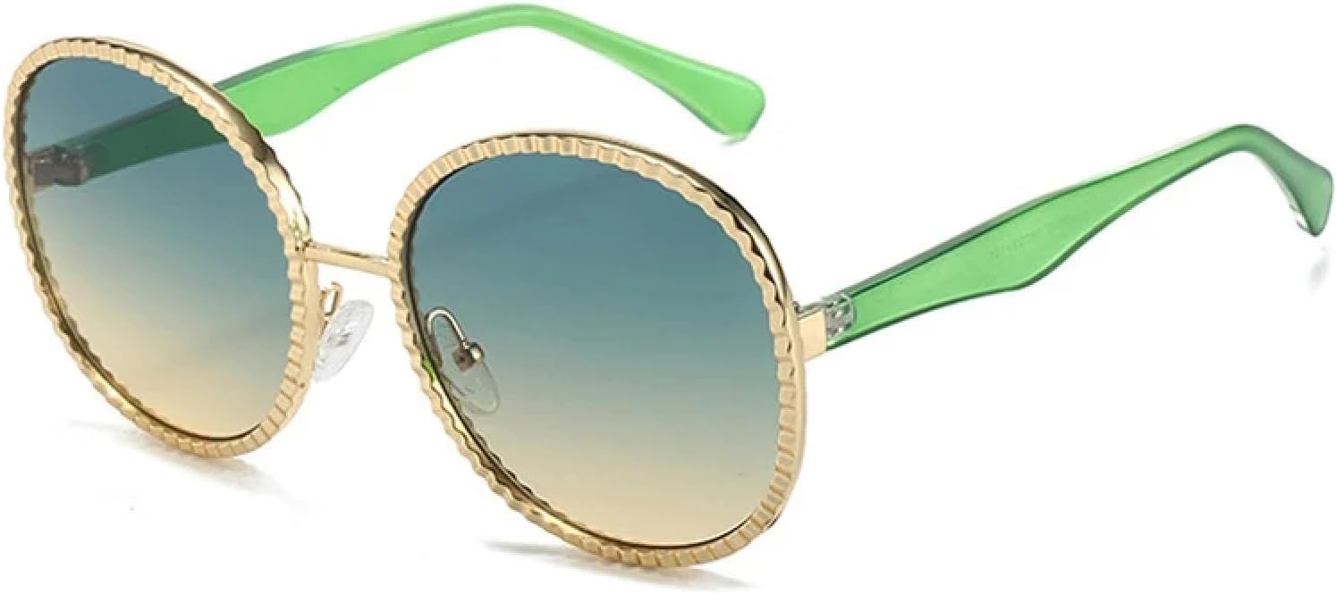 

Большие овальные металлические солнцезащитные очки для женщин и мужчин, модные ретро-очки из металла, дорожные солнцезащитные очки с защитой от УФ-излучения UV400 TKKTLLT, Green Green Yellow