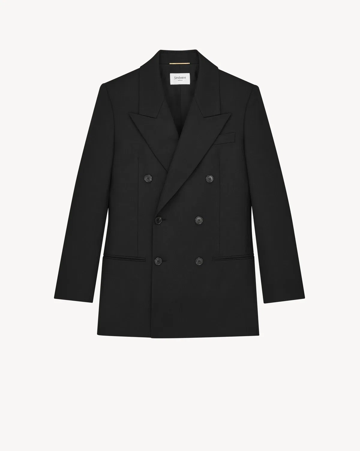 Двубортный жакет из шерсти SAINT LAURENT, черный