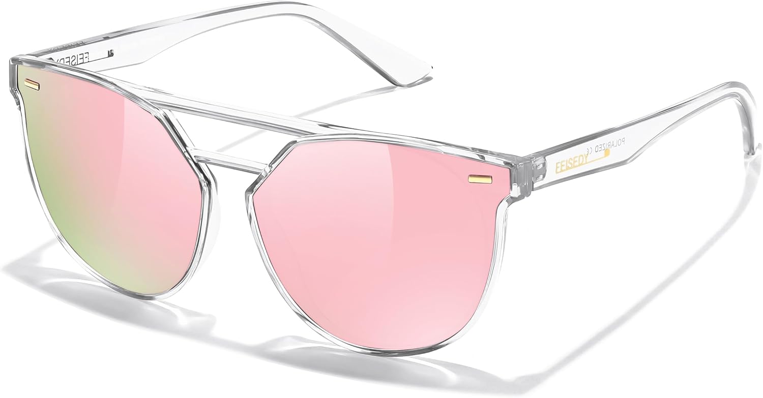 

Женские солнцезащитные очки-авиаторы FEISEDY «кошачий глаз» — поляризованные, с защитой от УФ-излучения UV400, для вождения и путешествий, винтажный стиль, увеличенный размер, артикул B0119, 07 Transparent - Pink Mirror