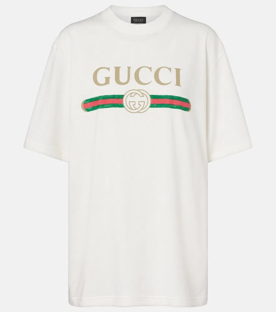 Футболка Gucci с логотипом, из хлопкового трикотажа и шелка, белый