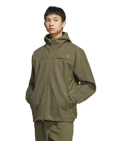 Ветрозащитная куртка с капюшоном adidas Three Stripes Regular Fit флисовая, оливковый