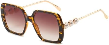 

Большие квадратные солнцезащитные очки для женщин. Классические винтажные солнцезащитные очки с жемчужным блеском. Стильные ретро-очки с защитой от УФ-излучения UV400 MTZJH, Leopard Brown