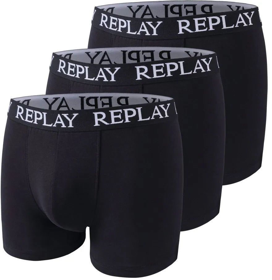 

Трусы-боксеры Replay "BOXER Style 01/C Basic Cuff Logo 3pcs Box" (3 шт. в упаковке), с надписью логотипа на эластичном поясе, черный