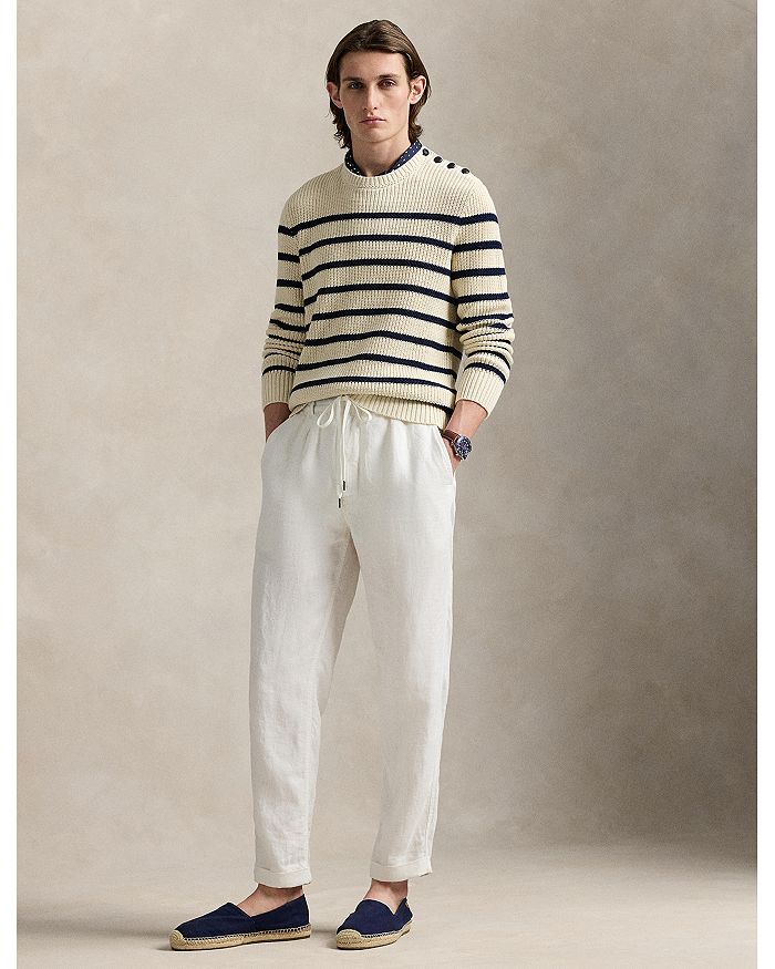 

Полосатый свитер из хлопка и льна Polo Ralph Lauren, слоновая кость/кремовый
