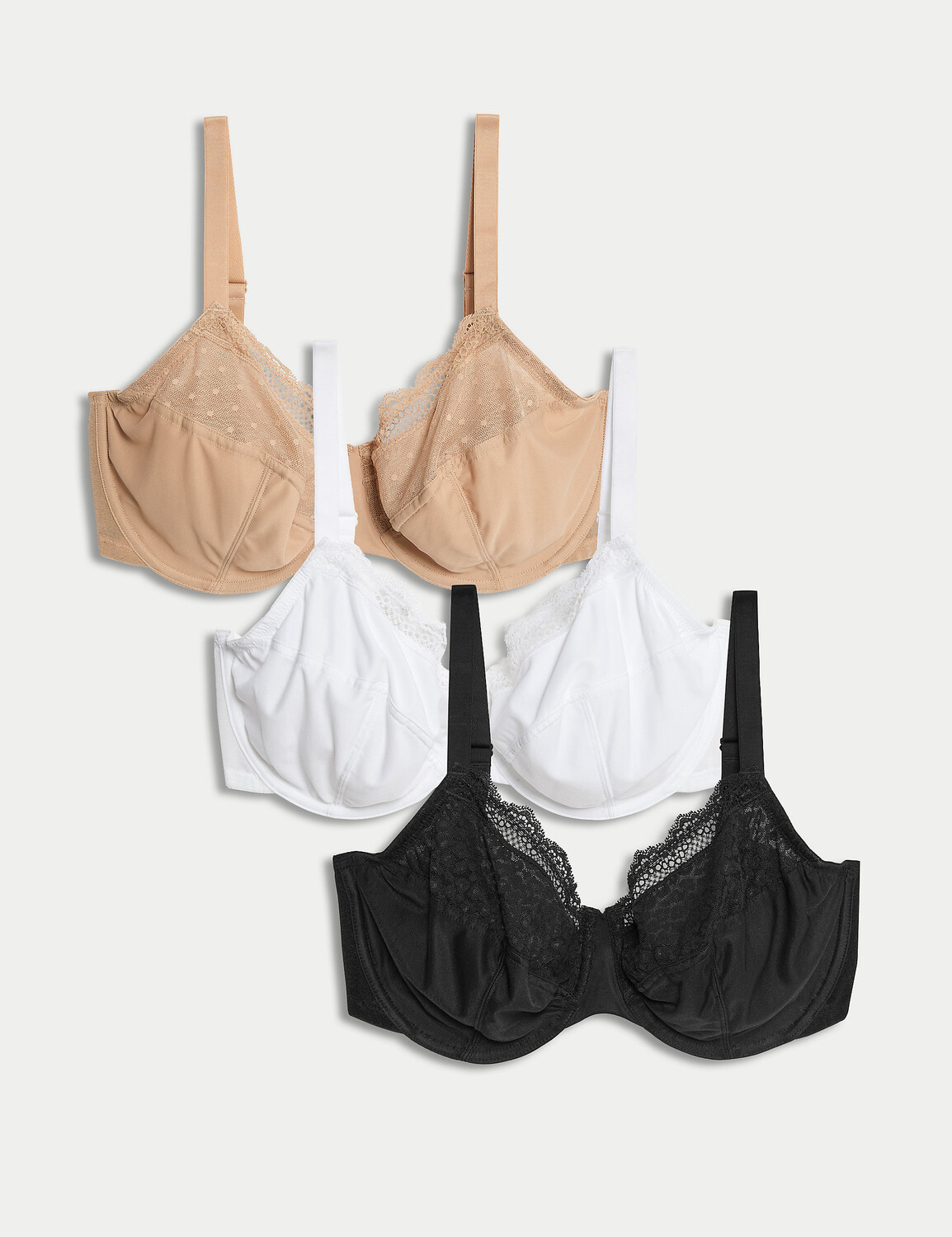 

3 комплекта бюстгальтеров с полной чашкой на косточке F-H Marks & Spencer, черный микс