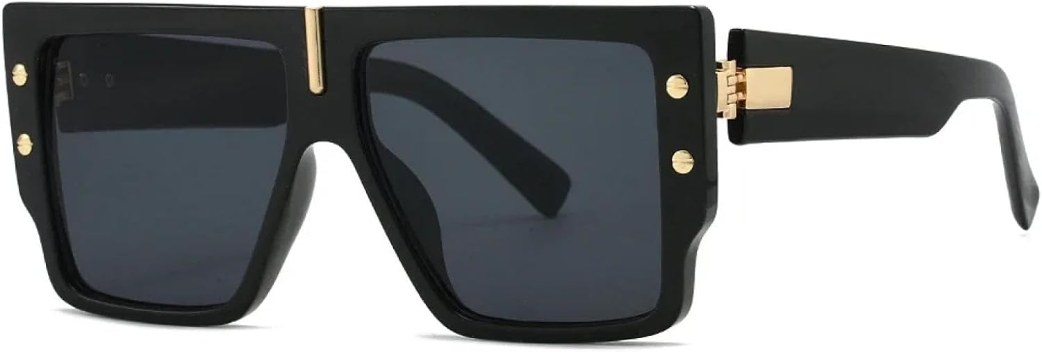 

Роскошные солнцезащитные очки с плоской верхней частью для женщин и мужчин, винтажные, увеличенного размера, популярные солнцезащитные очки в крупной оправе TKKTLLT, Black Black