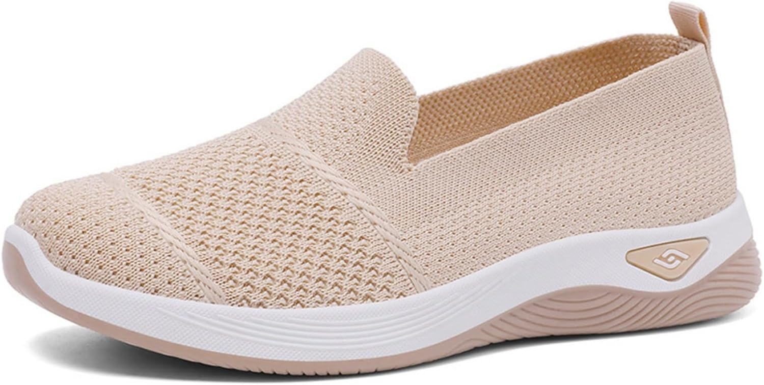 

Женские ортопедические плетеные кроссовки ZWRXW, эластичные, с сетчатой верхней частью, на молнии, низкие, модные кроссовки с противоскользящей подошвой для спорта, прогулок, работы, бега и тенниса, бежевый