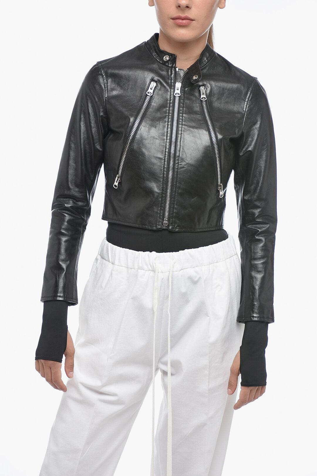 

Укороченная куртка Maison Margiela MM6 из матовой кожи, черный