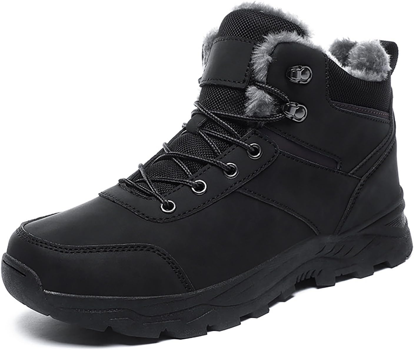 

Мужские кожаные зимние ботинки на шнуровке с высокой платформой, утепленные полностью мехом, с удобной посадкой, нескользящие, для активного отдыха и походов, повседневные утепленные зимние ботинки до щиколотки Faglkak, черный