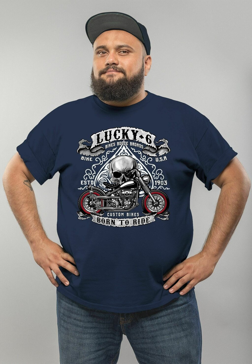

Футболка с принтом BIKER LUCKY 6 TOTENKOPF PIK MOTORRAD SHOPPE Moonworks, цвет navy