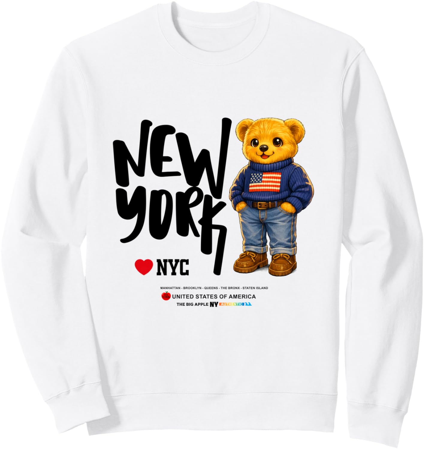 

Милый плюшевый мишка из Нью-Йорка - классная толстовка с мультяшным плюшевым мишкой из Нью-Йорка Bahaa'S Tee, белый