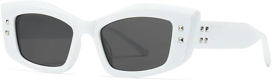 

Ретро-солнцезащитные очки «кошачий глаз» с заклепками для женщин, модные квадратные солнцезащитные очки с защитой от УФ-излучения UV400 для мужчин и водителей MTZJH, C7 White Black