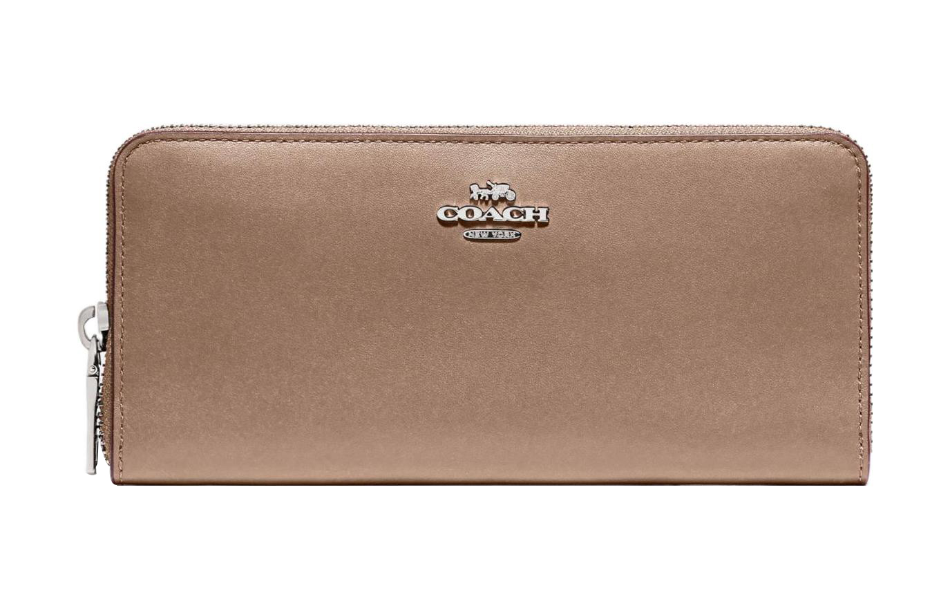 

Кошелек из коровьей кожи с молнией-гармошкой Trumpets для женщин тауповый COACH