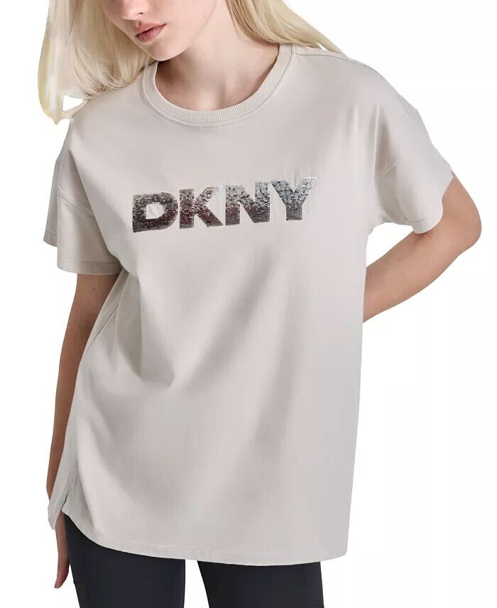 

Женская футболка с логотипом Ombre Sequin DKNY, коричневый/бежевый