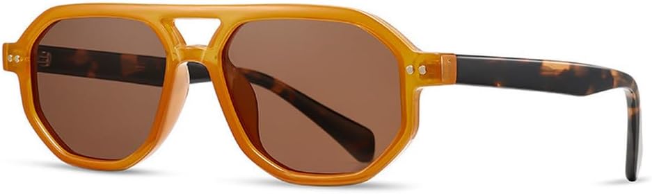 

Ретро-солнцезащитные очки с двойной перемычкой, многоугольные, женские, класса люкс, модные, с градиентным затемнением, защита от УФ-излучения UV400, мужские солнцезащитные очки с заклепками TKKTLLT, Orange Leopard Tea