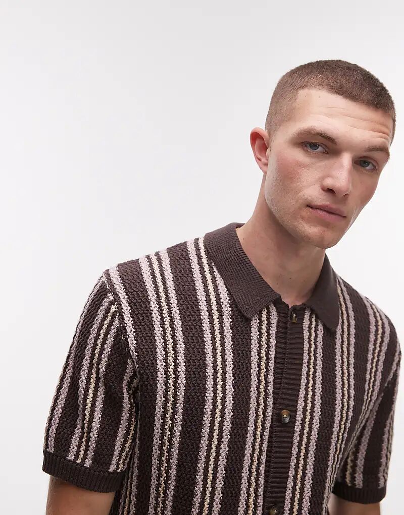 

Рубашка Topman с текстурированной полоской на пуговицах в цвете «камень»
