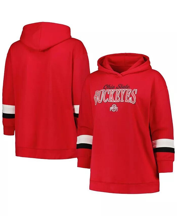 

Женский пуловер в полоску с капюшоном Scarlet Ohio State Buckeyes размера плюс Profile