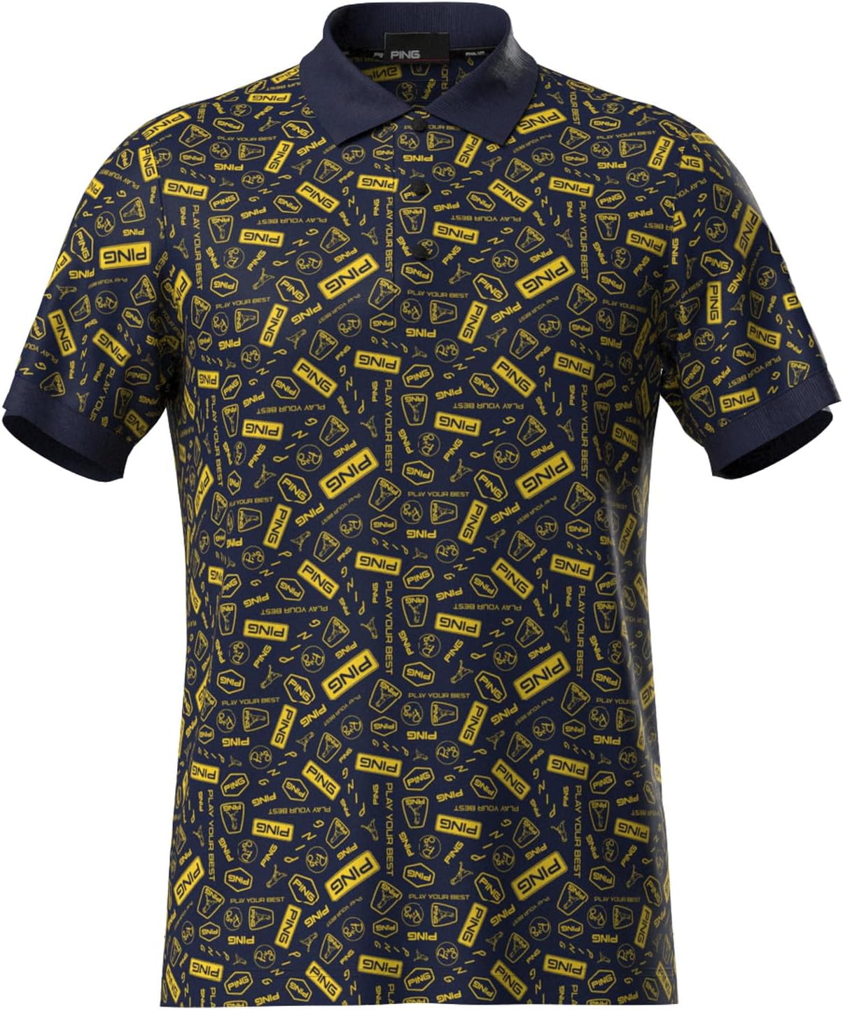

Мужская рубашка-поло Ping с коротким рукавом (принт по всей поверхности) / для гольфа / 621-5160221, темно-миний/желтый