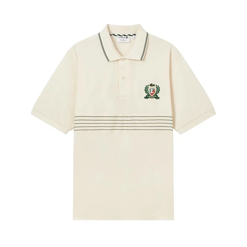 Поло Lacoste Classic Fit L.12.12 с вышитым крокодилом кремово-белый