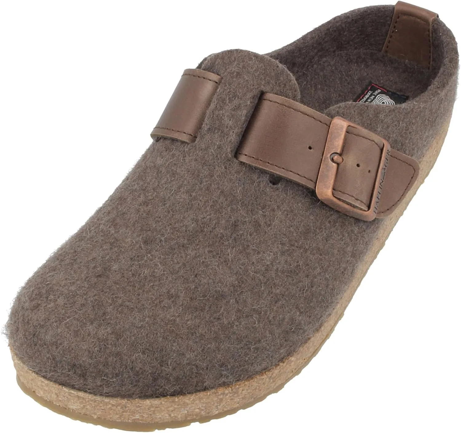 Войлочные тапочки HAFLINGER Grizzly Chicago с резиновой подушечкой и кожаным ремешком с кулиской, унисекс, коричневый