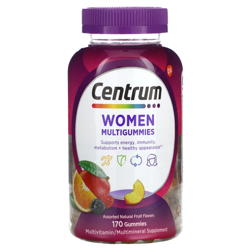 

Centrum, Мультивитамины для женщин, ассорти из натуральных фруктов, 170 жевательных таблеток