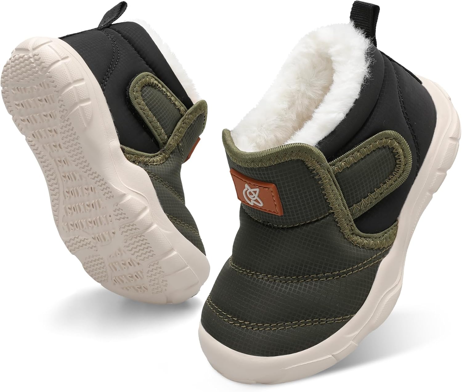 

Детские зимние теплые ботинки QFH для мальчиков и девочек, уютные флисовые снежные ботинки для малышей, нескользящие прогулочные ботинки, водоотталкивающие с искусственным мехом, Green