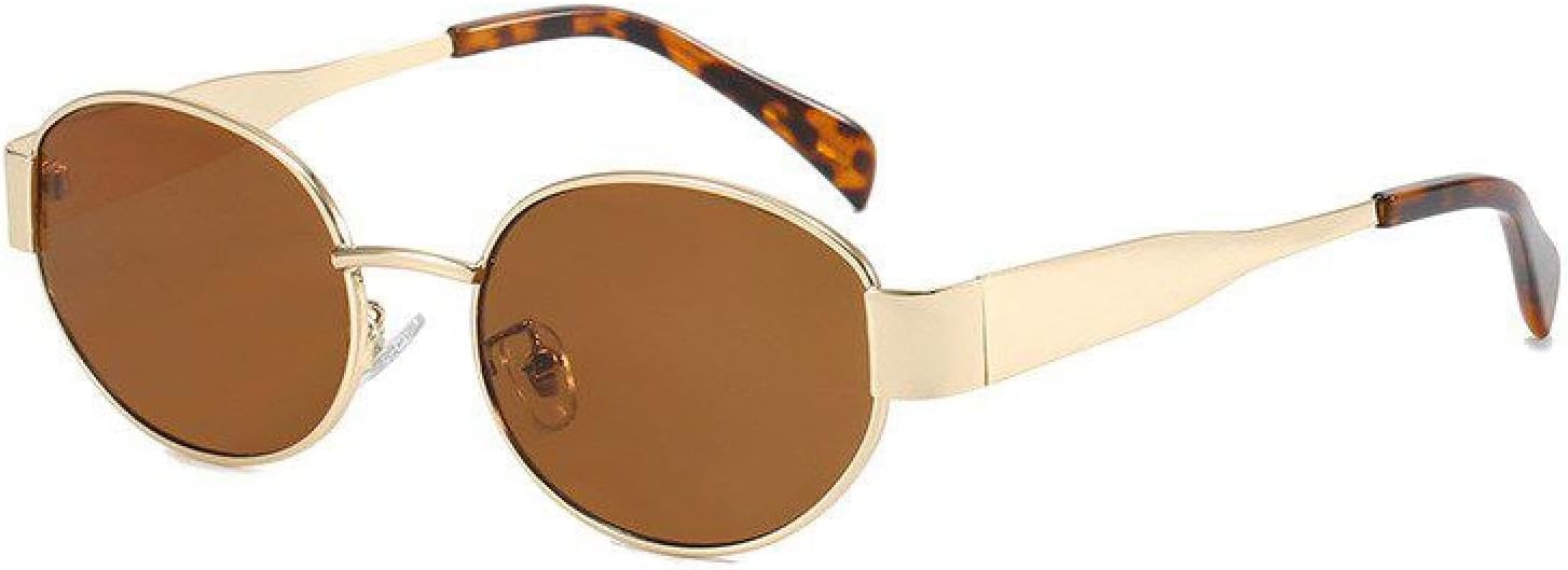 

Модные овальные солнцезащитные очки для женщин, роскошные металлические оправы, классические винтажные круглые очки для мужчин с защитой от УФ-излучения UV400 TVTBBVV, C2 Gold Brown