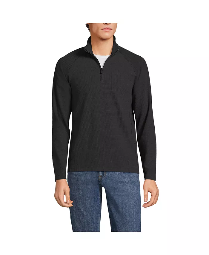 

Мужская длинная рубашка с вафельной текстурой и молнией на четверть Lands' End, черный