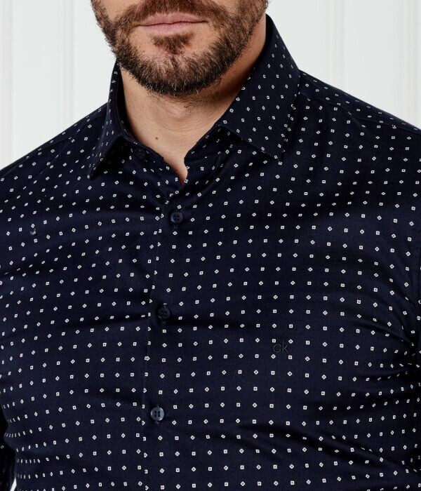 Рубашка Calvin Klein Slim Fit с мелким узором, синий — фото 4