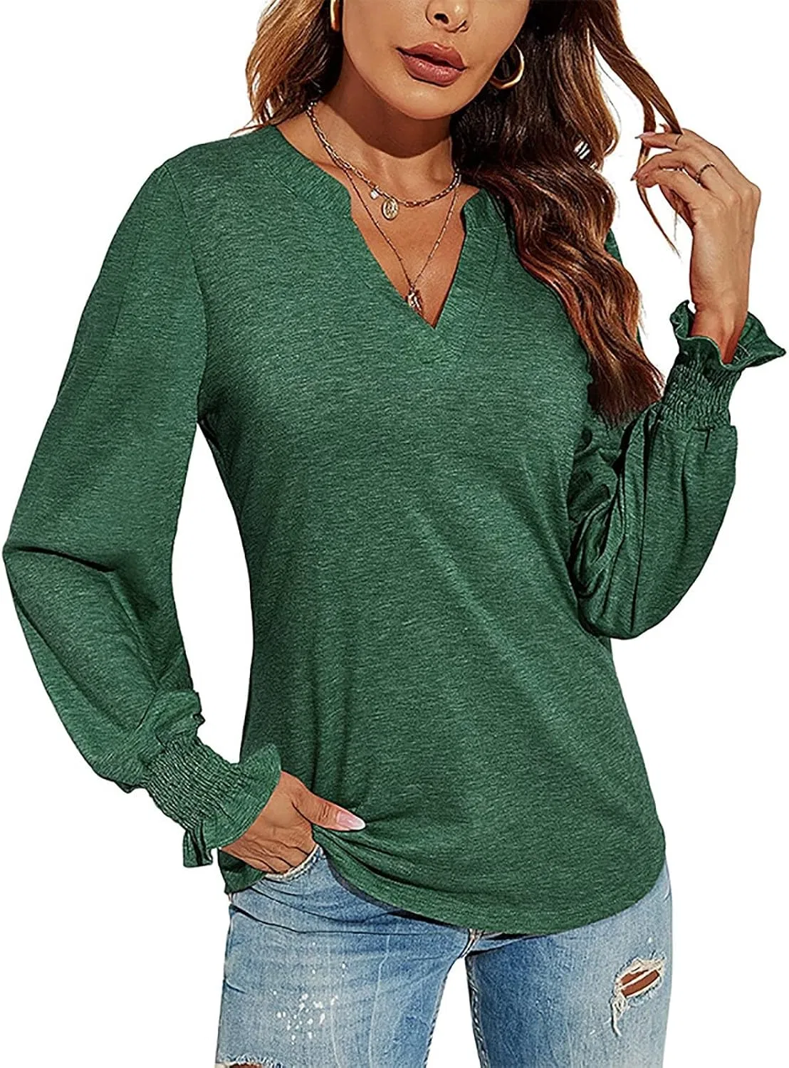 Блуза с V-образным вырезом, свободная, Lady Loose Tops, зеленый — фото 4