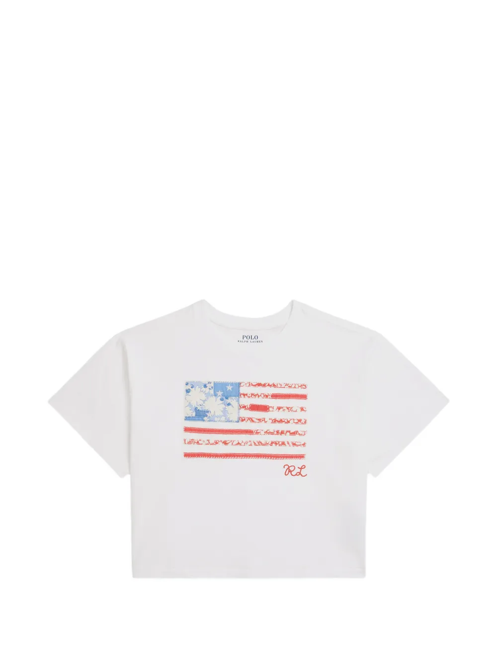 Хлопковая футболка с принтом флага Polo Ralph Lauren Kids, белый