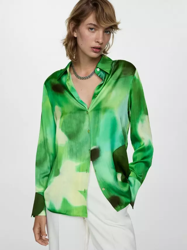 

Рубашка Mango Aqua Satin Print, зеленый