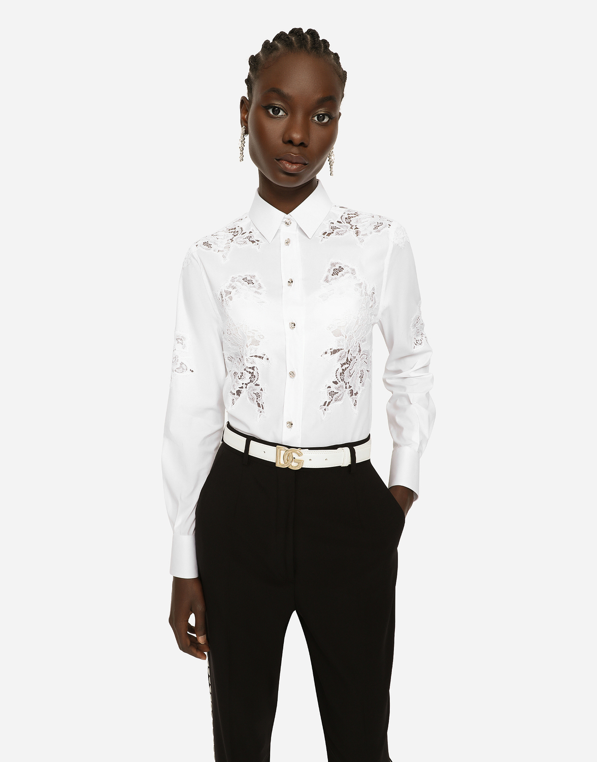 Рубашка из поплина с ажурной кружевной отделкой Dolce & Gabbana, белый — фото 2