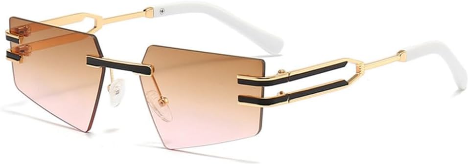 

Ретро-солнцезащитные очки без оправы для женщин и мужчин, металлические солнцезащитные очки, женские очки без оправы, защита от УФ-излучения UV400, модные очки LJTJTAV, Gold-brown Pink