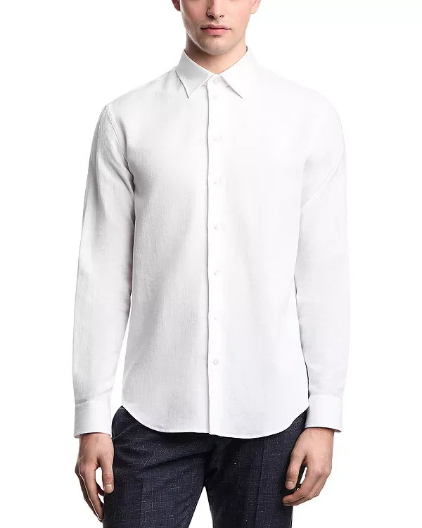 Спортивная рубашка из хлопка и льна с текстурой Emporio Armani, White