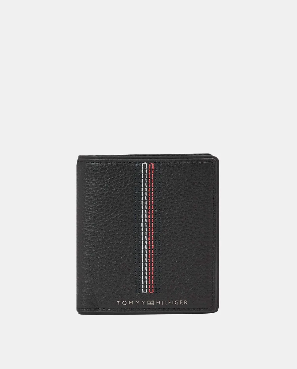 

Полосатый кожаный кошелек тройного сложения Tommy Hilfiger, черный