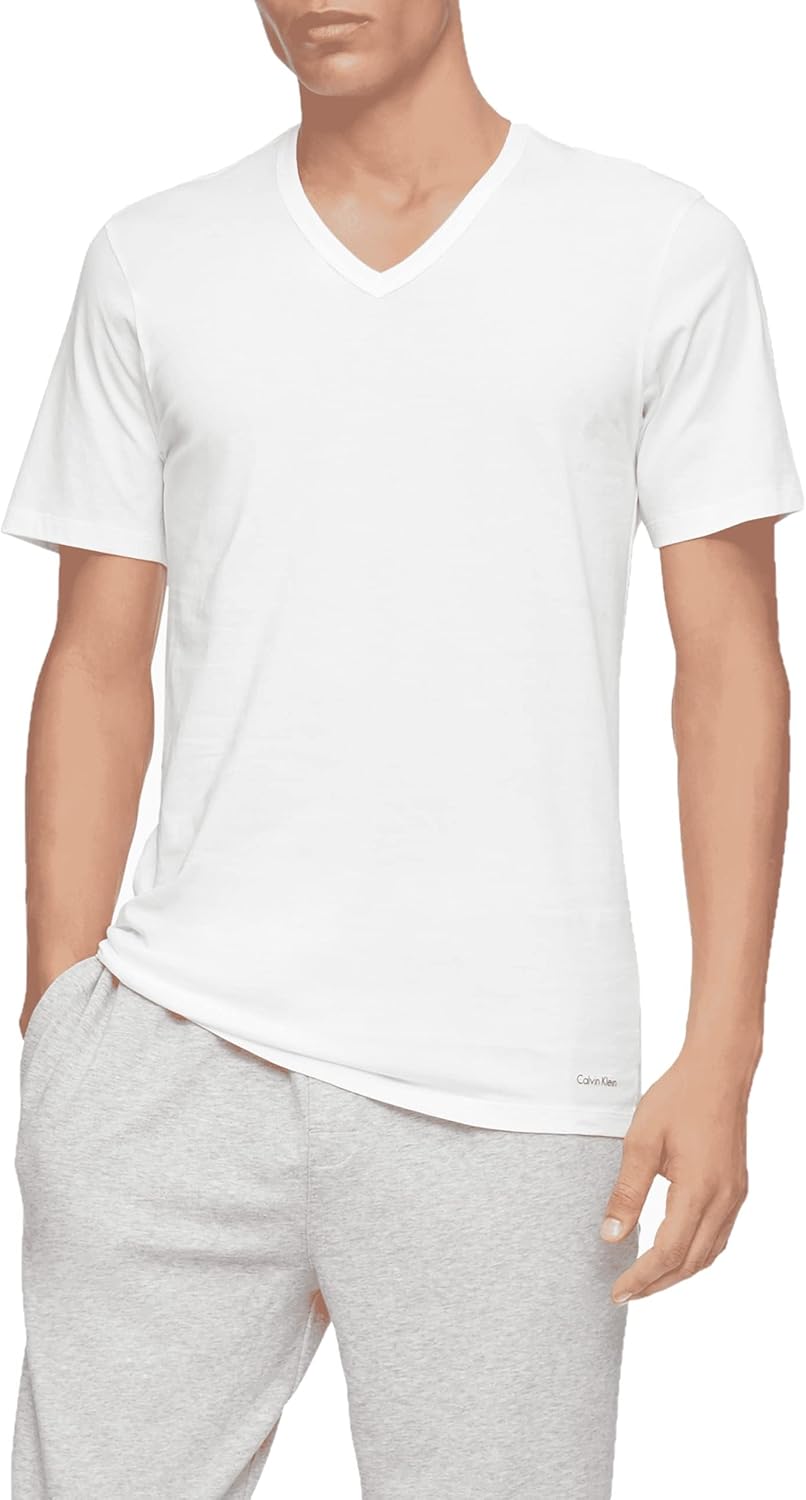 Комплект из 3 классических узких мужских маек Calvin Klein из хлопка, 3 White - Vneck — фото 2