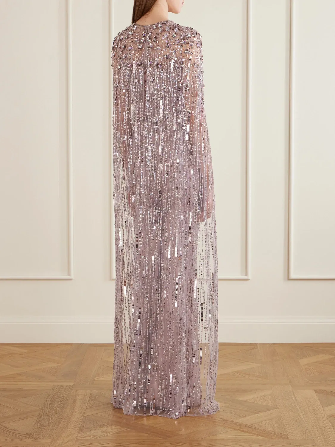 Вечернее платье из тюля, расшитое пайетками цвета рубина Jenny Packham, фиолетовый — фото 3