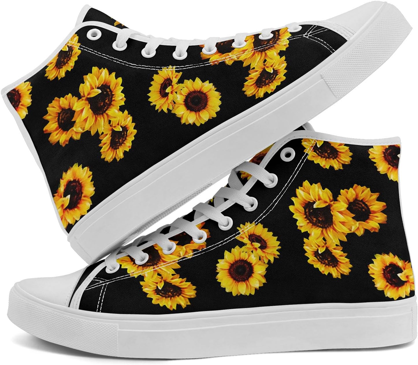 

Женские высокие кеды из холщовой ткани AWSOLE Sunflower с цветочным принтом, шнуровкой, плоской подошвой, дышащие повседневные прогулочные кроссовки, белый/черный/желтый/коричневый